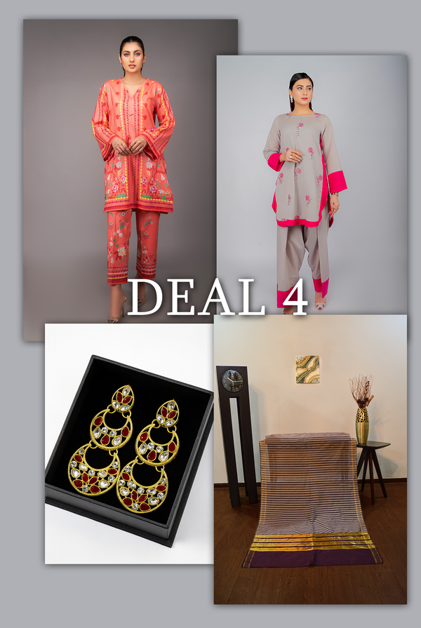 Bundle Deal-BD4 | Co-Ord Set, 2pc Embroidered Suit , Dupatta & Earings