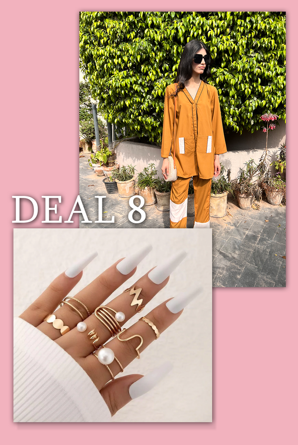 Bundle Deal-BD8 | Co-Ord Set With Pearl/curved 8 midi Ring
