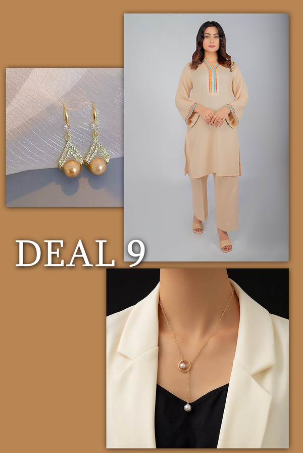 Bundle Deal-BD9 | Embroidered Suit With Earings & Pearl Pendant